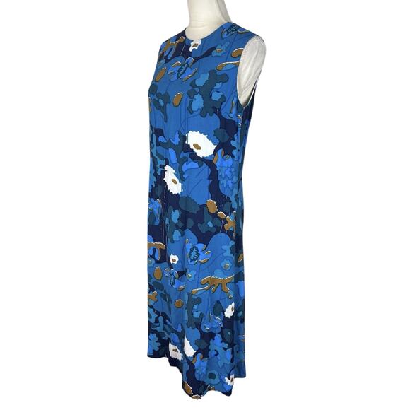 Marimekko Eline Shift Midi Dress Sleeveless Blue White Floral Size 38 - Picture 5 of 9